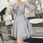 Butterfly Embroidered 3/4 Sleeve Mesh Dress