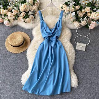 V-neck Knotted Spaghetti-strap Dress