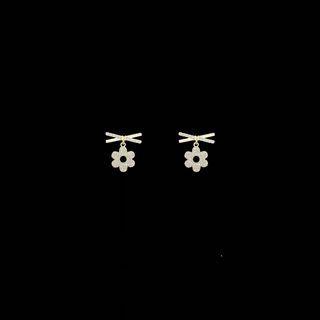 Flower & Cross Rhinestone Alloy Dangle Earring 1 Pair - Alloy - Dangle Earring - White & Gold - One Size