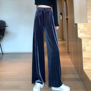 Elastic-waist Velvet Wide Leg Pants
