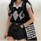 Short-sleeve Polo Shirt / Argyle Print Knit Sweater Vest