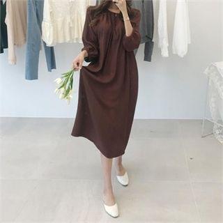 Half-placket Shirred Long Dress