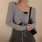 Cropped Camisole Top / Long-sleeve Drawstring Crop Top