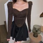 Long-sleeve Glitter Crop Top / Mini A-line Skirt