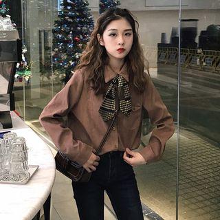 Set: Long-sleeve Plain Shirt + Tie