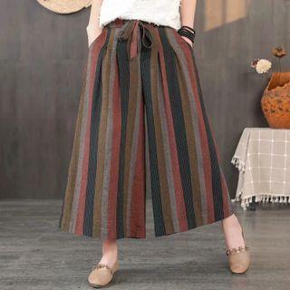 Striped Wide-leg Pants Stripes - Gray & Dark Green & Red - One Size