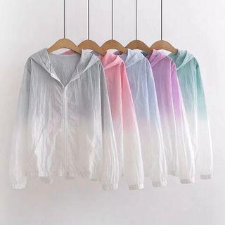 Gradient Hooded Zipped Long-sleeve Light Jacket