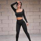 Set: Long Sleeve Square-neck Crop Top + Yoga Pants