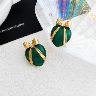 Bow Stud Earring 1 Pair - S925 Silver Needle - Green - One Size