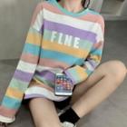 Long-sleeve Striped Lettering Print T-shirt