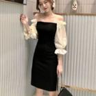 Off-shoulder Two-tone Panel Midi Sheath Dress