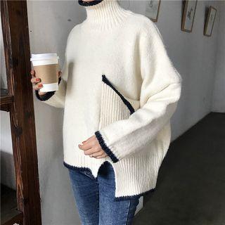 Contrast Trim High Neck Sweater