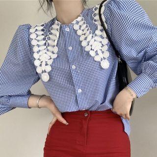 Puff-sleeve Gingham Blouse / High-waist Hot Pants