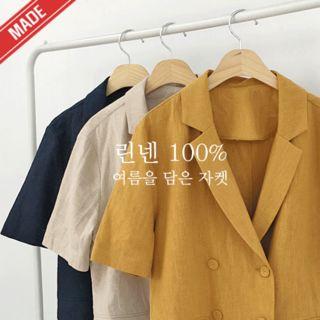Linen Double-breasted Short-sleeve Jacket