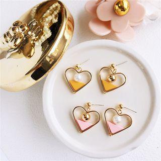 Non-matching Faux Pearl Alloy Bead Heart Dangle Earring