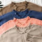 Drop-shoulder Ruffled-trim Knit Top