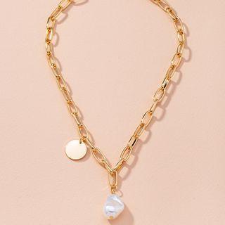 Pearl Pendant Alloy Necklace Gold - One Size