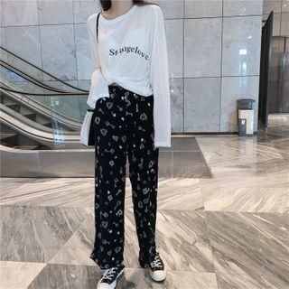 Long-sleeve Lettering T-shirt / Printed Wide Leg Pants