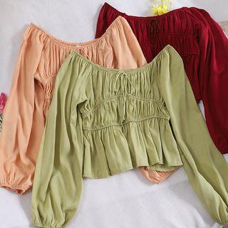 Off-shoulder Frilled Lantern-sleeve Blouse