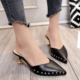 Pointed Studded Kitten Heel Sandals