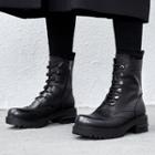 Faux Leather Wing Tip Platform Block Heel Combat Booties