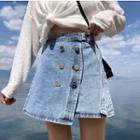 Buttoned Mini A-line Denim Skirt