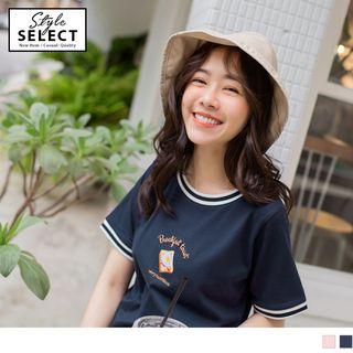 Embroidered Short-sleeve Contrast Trim T-shirt