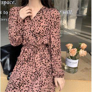 V-neck Leopard A-line Dress