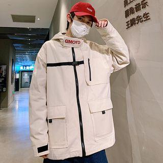 Transparent Pocket Lettering Hooded Jacket