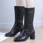 Faux Leather Chunky-heel Mid-calf Boots