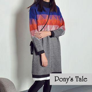 Mock Neck Argyle Sweater Dress