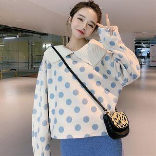 Collared Dotted Pullover / Midi A-line Skirt