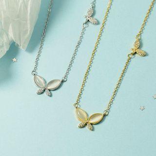 Faux Crystal & Rhinestone Butterfly Necklace