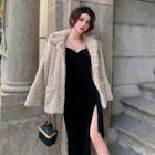 Long-sleeve Mesh Top / Spaghetti Strap Velvet Dress