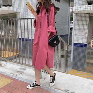 Long-sleeve Midi Shirtdress Rose Pink - One Size
