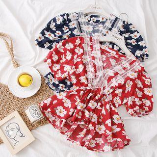 Lace-trim Flower-print Blouse