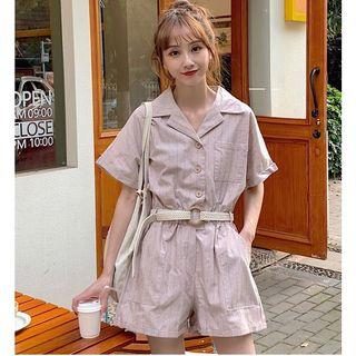 Elbow-sleeve Striped Wide-leg Playsuit