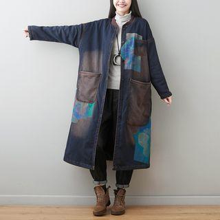 Pocketed Denim Jacket Dark Blue - One Size