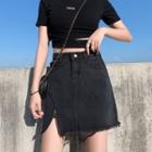 Zip Mini A-line Denim Skirt
