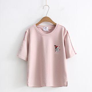 Short-sleeve Dog Embroidery T-shirt