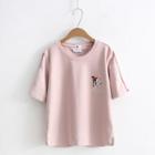 Short-sleeve Dog Embroidery T-shirt