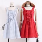 Sleeveless Lace Up-front Eyelet-lace A-line Dress