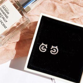 Rhinestone Cat Earring 925silver - One Size