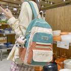 Letter Embroidered Color Block Nylon Backpack