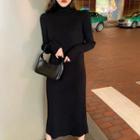Mock-turtleneck Midi Knit Dress