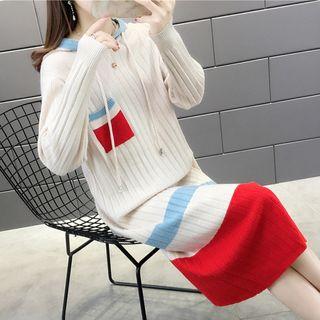 Striped Hooded Midi Ribbed Knit Dress