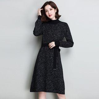 Mock Neck Long-sleeve A-line Knitted Dress