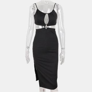 Halter-neck Cut-out Slit Dress