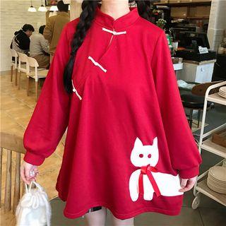 Long-sleeve Frog-buttoned A-line Mini Dress