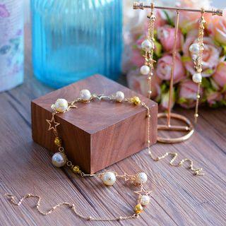 Wedding Set: Pearl Segment Necklace + Drop Earring